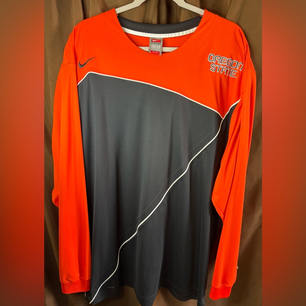 Nike Men's Orange and Gray Long Sleeve Shirt